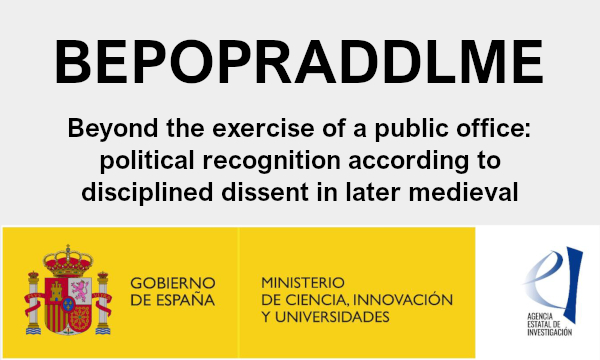 Logo. BEPOPRADDLME. Beyond the exercise of a public office: political recognition according to disciplined dissent in later medieval Europe